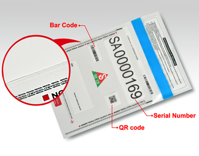 banking money bag, with QR code or serial number